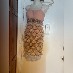 Sue Wong tassel beaded lace halter top mini cocktail event club party dress y2k